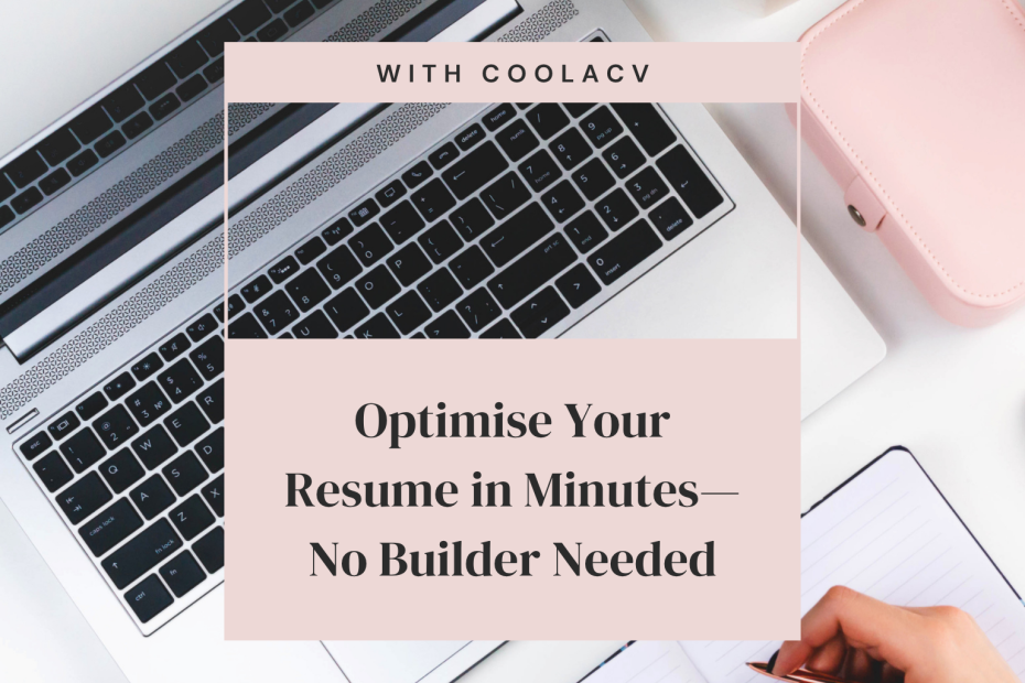 A job seeker optimises a resume using CoolaCV on a laptop with AI-driven feedback and keyword suggestions.