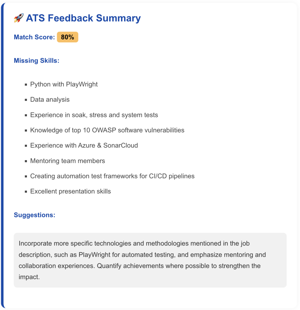 ATS Feedback from a Resume Tool